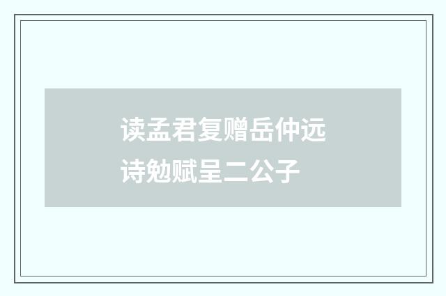 读孟君复赠岳仲远诗勉赋呈二公子