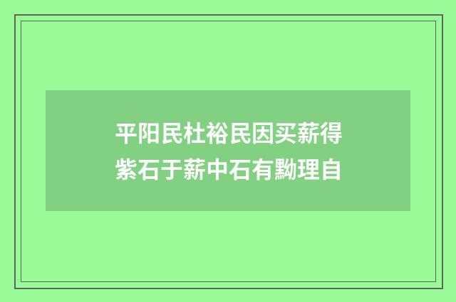 平阳民杜裕民因买薪得紫石于薪中石有黝理自
