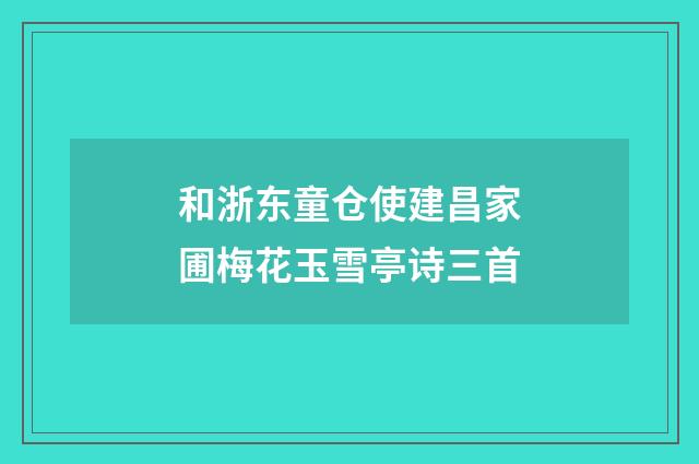 和浙东童仓使建昌家圃梅花玉雪亭诗三首