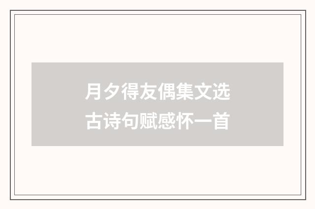 月夕得友偶集文选古诗句赋感怀一首