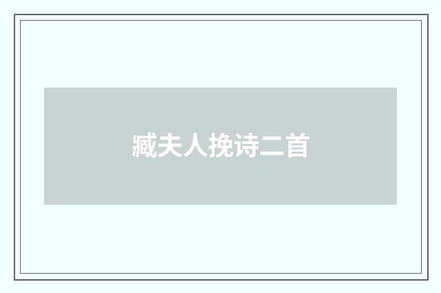 臧夫人挽诗二首