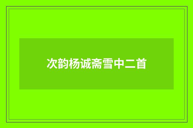 次韵杨诚斋雪中二首
