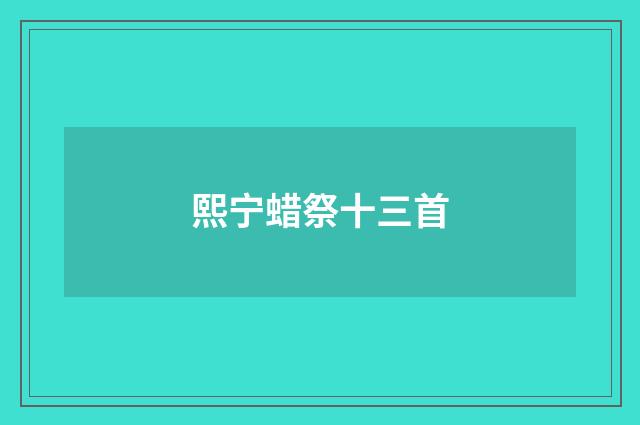 熙宁蜡祭十三首