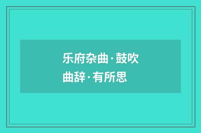 乐府杂曲·鼓吹曲辞·有所思