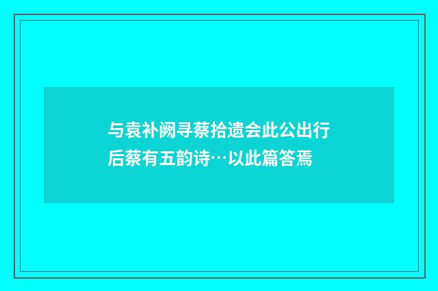 与袁补阙寻蔡拾遗会此公出行后蔡有五韵诗…以此篇答焉