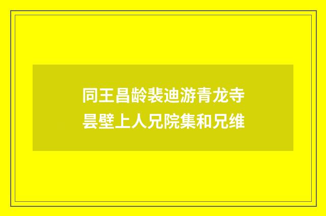 同王昌龄裴迪游青龙寺昙壁上人兄院集和兄维