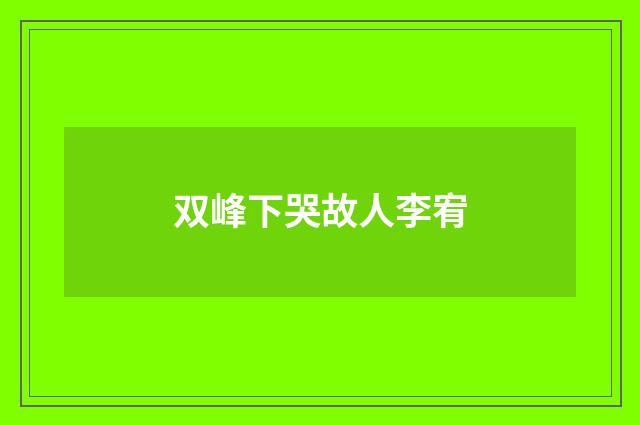 双峰下哭故人李宥