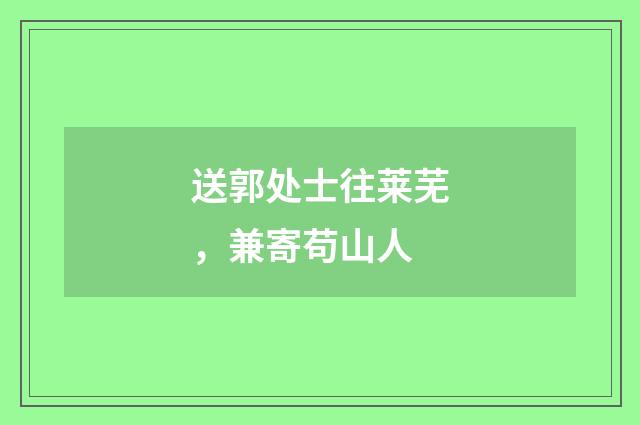 送郭处士往莱芜，兼寄苟山人