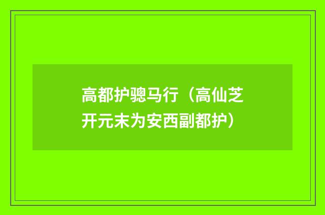 高都护骢马行（高仙芝开元末为安西副都护）