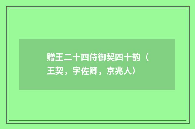 赠王二十四侍御契四十韵（王契，字佐卿，京兆人）