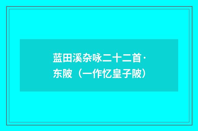 蓝田溪杂咏二十二首·东陂（一作忆皇子陂）