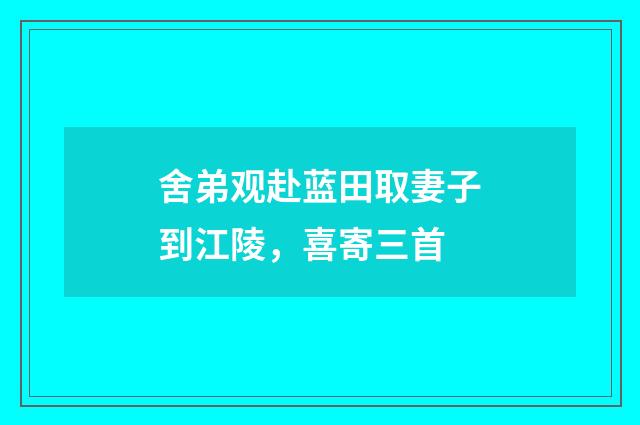 舍弟观赴蓝田取妻子到江陵，喜寄三首