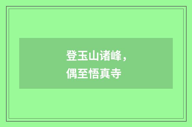 登玉山诸峰，偶至悟真寺