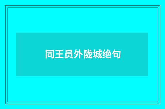同王员外陇城绝句