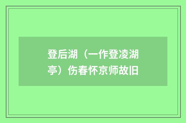 登后湖（一作登凌湖亭）伤春怀京师故旧