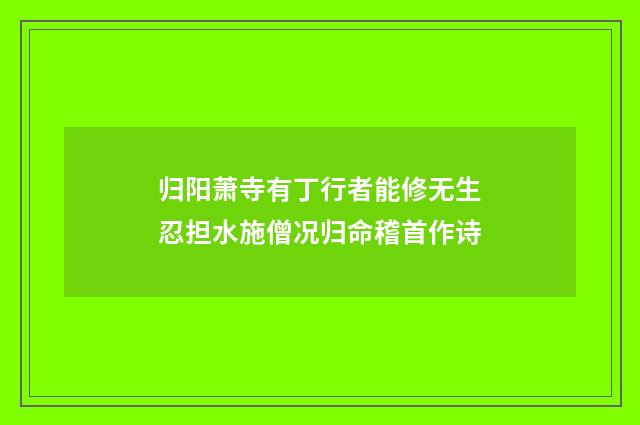 归阳萧寺有丁行者能修无生忍担水施僧况归命稽首作诗