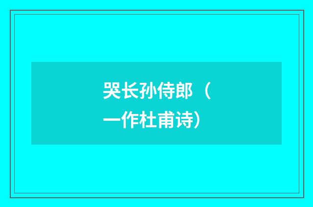 哭长孙侍郎（一作杜甫诗）