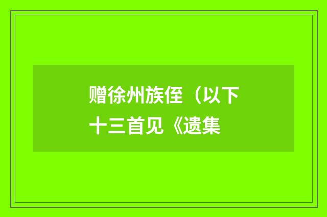 赠徐州族侄（以下十三首见《遗集