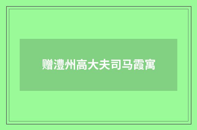 赠澧州高大夫司马霞寓