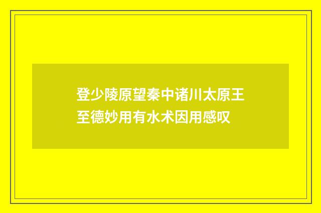 登少陵原望秦中诸川太原王至德妙用有水术因用感叹