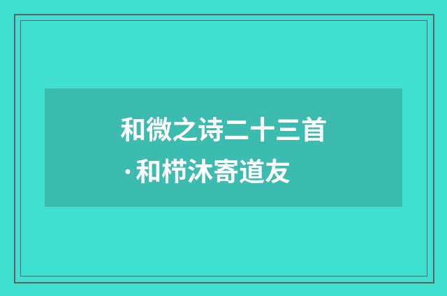 和微之诗二十三首·和栉沐寄道友