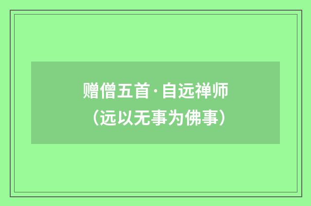赠僧五首·自远禅师（远以无事为佛事）
