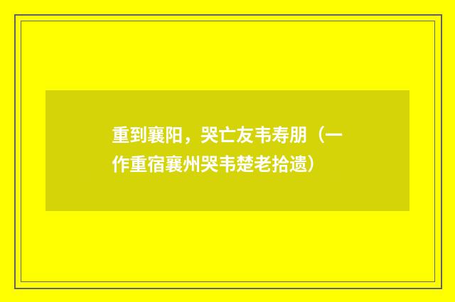 重到襄阳，哭亡友韦寿朋（一作重宿襄州哭韦楚老拾遗）