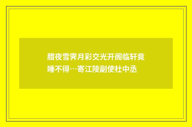 腊夜雪霁月彩交光开阁临轩竟睡不得…寄江陵副使杜中丞