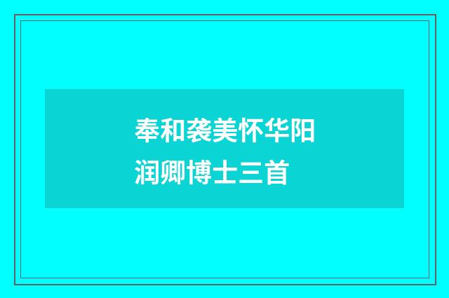 奉和袭美怀华阳润卿博士三首