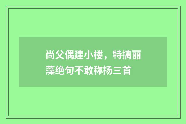 尚父偶建小楼，特摛丽藻绝句不敢称扬三首