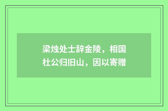 梁烛处士辞金陵，相国杜公归旧山，因以寄赠