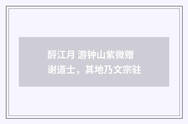 酹江月 游钟山紫微赠谢道士，其地乃文宗驻