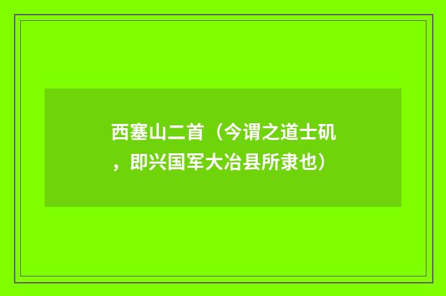 西塞山二首（今谓之道士矶，即兴国军大冶县所隶也）