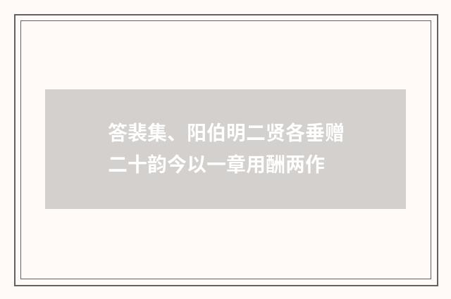 答裴集、阳伯明二贤各垂赠二十韵今以一章用酬两作