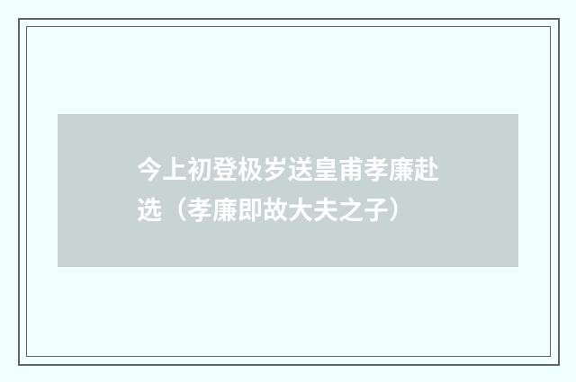 今上初登极岁送皇甫孝廉赴选（孝廉即故大夫之子）