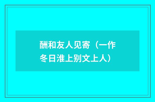 酬和友人见寄（一作冬日淮上别文上人）