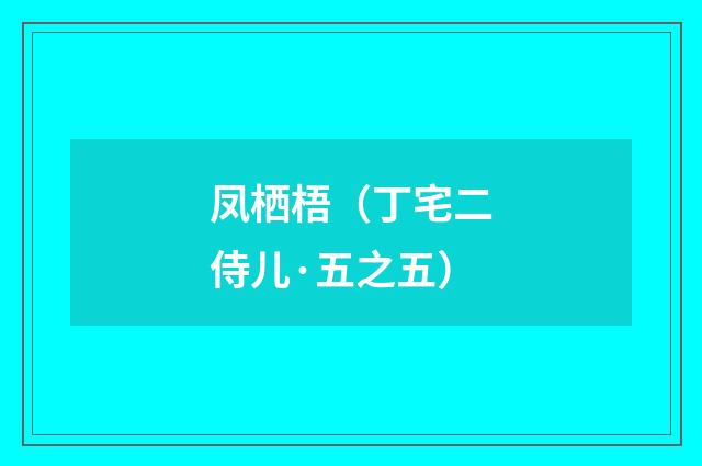 凤栖梧（丁宅二侍儿·五之五）