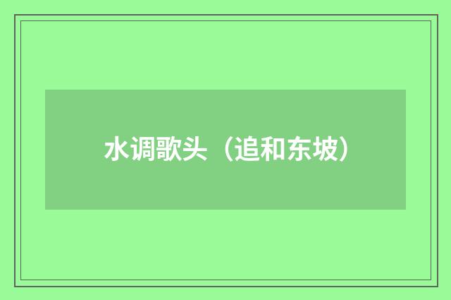水调歌头（追和东坡）