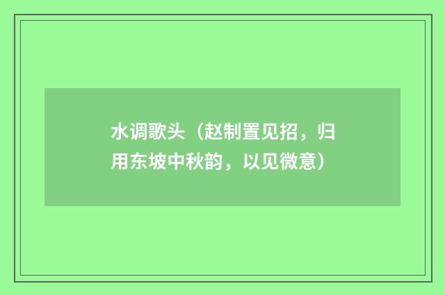 水调歌头（赵制置见招，归用东坡中秋韵，以见微意）