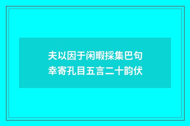 夫以因于闲暇採集巴句幸寄孔目五言二十韵伏