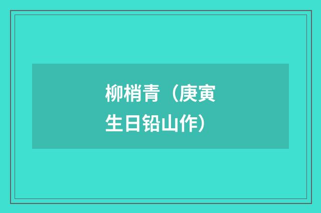 柳梢青（庚寅生日铅山作）