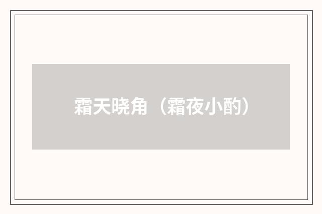 霜天晓角（霜夜小酌）