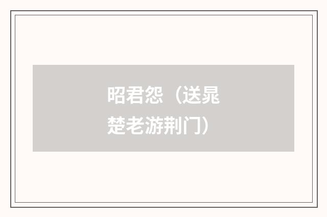 昭君怨（送晁楚老游荆门）