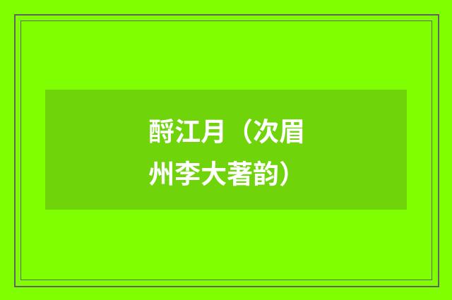 酹江月（次眉州李大著韵）
