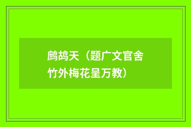 鹧鸪天（题广文官舍竹外梅花呈万教）