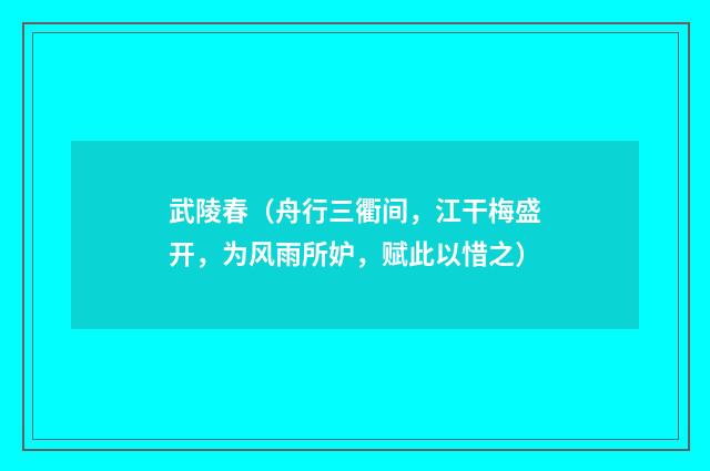 武陵春（舟行三衢间，江干梅盛开，为风雨所妒，赋此以惜之）