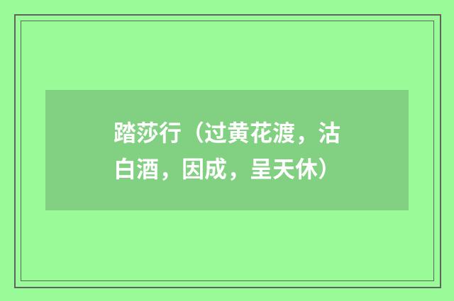 踏莎行（过黄花渡，沽白酒，因成，呈天休）