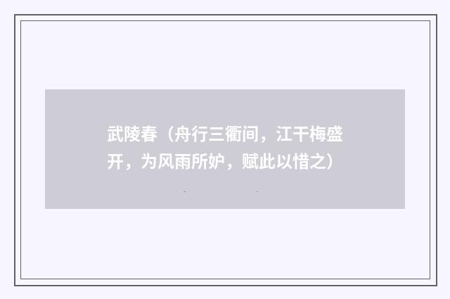 武陵春（舟行三衢间，江干梅盛开，为风雨所妒，赋此以惜之）