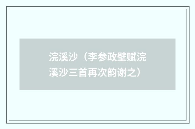 浣溪沙（李参政壁赋浣溪沙三首再次韵谢之）
