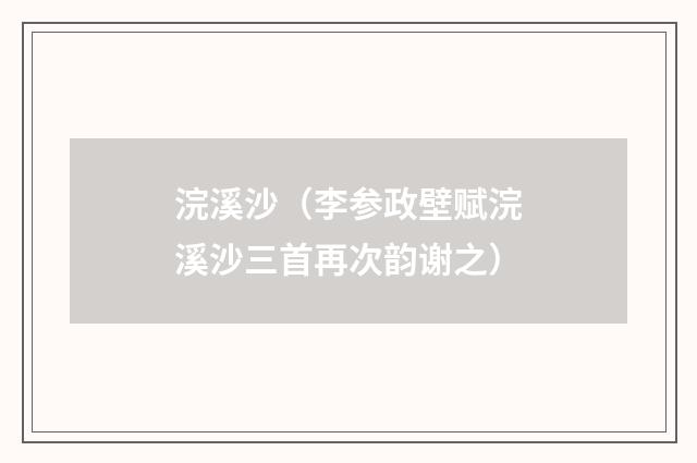 浣溪沙（李参政壁赋浣溪沙三首再次韵谢之）